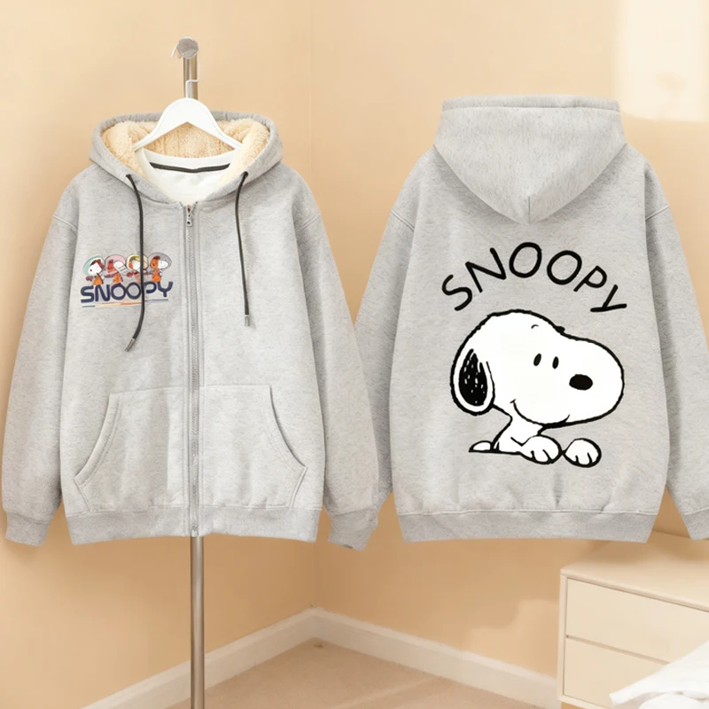 

Snoopys Fleece hoodie jacket cute Sweatshirt Coat Male Autumn Winter New Thicken Long Sleeve Hooded Tops Outerwear Xmas Gifts