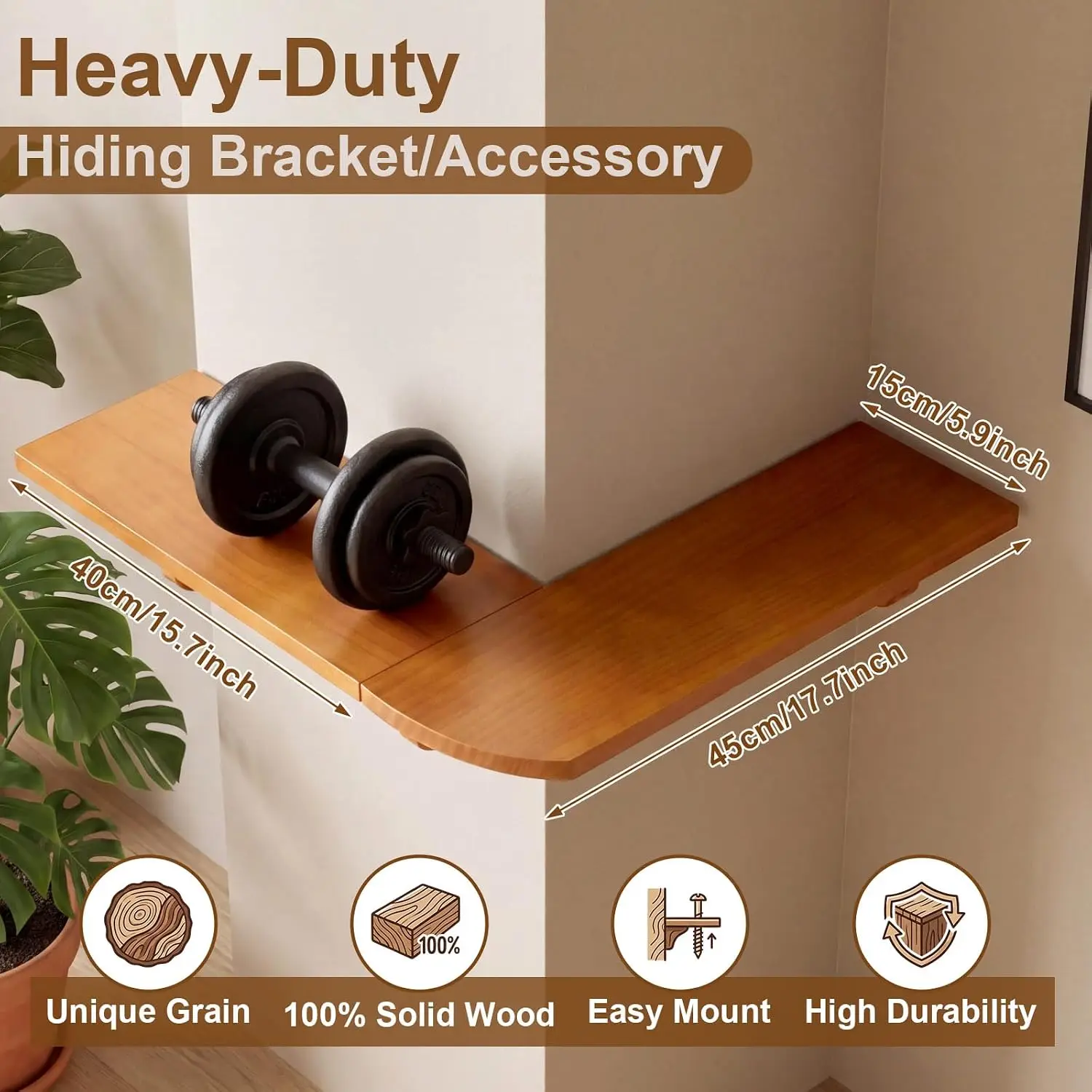 Set of 2 Rustic Wood Floating Corner Shelves, Large L-Shaped Wrap-Around Wall-Mounted Display Storage Racks & Bookshelf for Living Room, Bedroom & Kitchen, Easy Assembly