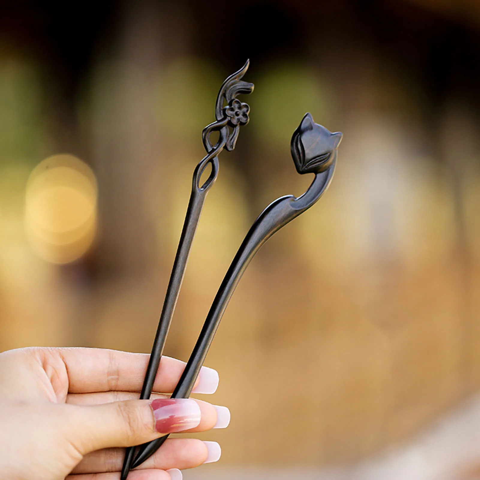 Chinese Style Hair Stick Minimalist Sandalwood Sculpture Flower Hairpin Forks Vintage Hanfu Cheongsam Decor Hair Bun Jewelry