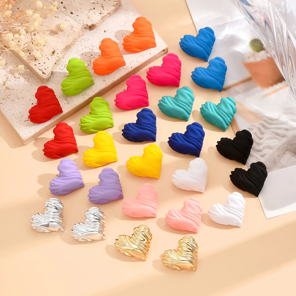 Bohemia Vintage Irregular Lava Textured Heart Large Earrings for Women European American Personality Exquisite Fashion Jewelry