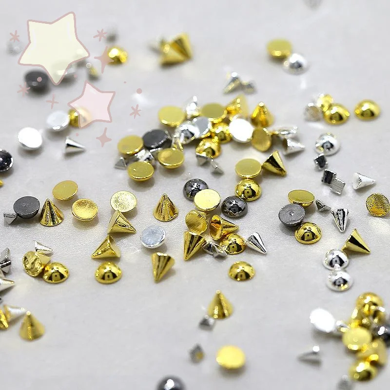 6 Grids Punk Nail Rivets Silver Gold Black Mixed Size Metal Bead Studs Round Cone Nail Art Charms Parts DIY Decoration