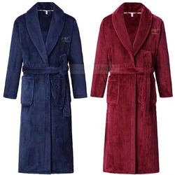 Winter Thick Coral Fleece Robe Men Sleepwear Oversize Long Kimono Bathrobe Gown Warm Flannel Nightwear Loose Homwear Loungewear