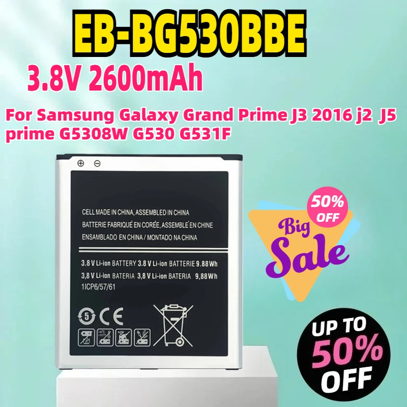 

EB-BG530BBE аккумулятор 3,8 В 2600 мАч для Samsung Galaxy Grand Prime J3 2016 j2 J5 prime G5308W G530 G531F