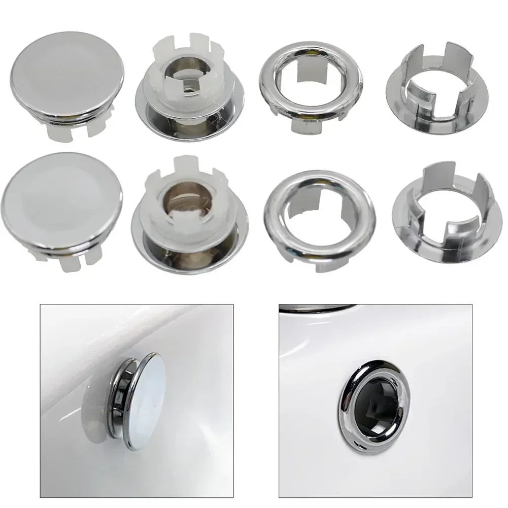 Bathroom Kit Sink Spare Parts Silver 8pc ABS Plastic Basin Chrom Cover Overflow Ring Plugin Household Products