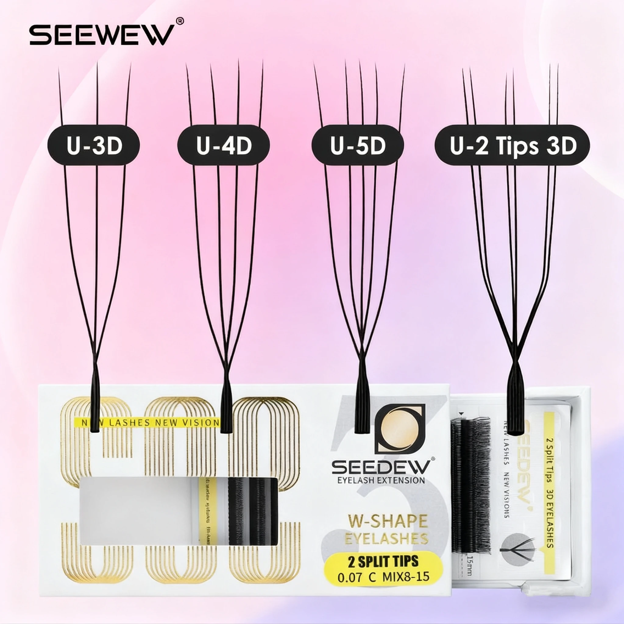 

SEEDEW U Shaped 2D/3D/4D/5D Eyelashes Extension Premium Soft False Eyelashes Premade Fan U Lashes