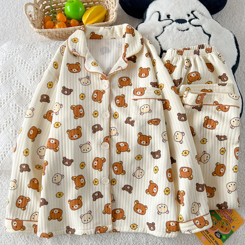 Japanese Relaxed Benightwearar Can Be Worn Outside Air Cotton Sandwich Warm Sleepwear for Women Autumn and Winter Nightwear