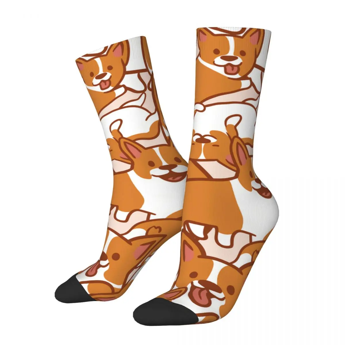 Retro Cartoon Corgis Pattern Men's Socks Dog Lover Man Unisex Novelty Pattern Printed Happy Crew Sock Gift