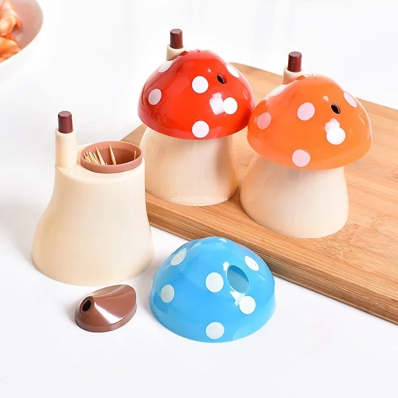 Toothpicks Container Creative Lovely Portable Mushroom Automatic Pops Up Toothpick Storage Box Dispenser Holder Table Organizers