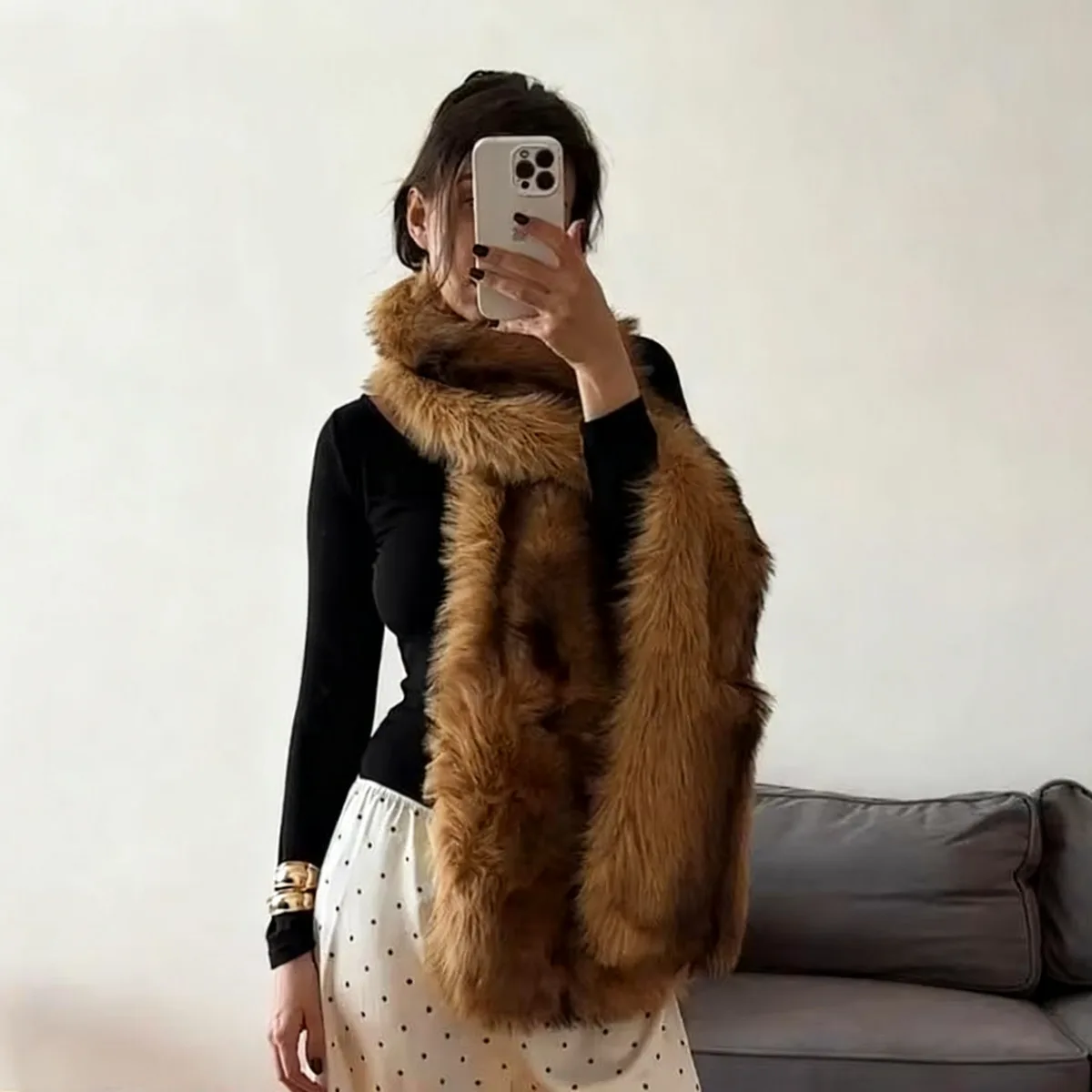PUAL  2026 Brand Fashion Faux Fur Scarf for Woman Autumn Winter Fluffy Striped Eco Fox Fur Neckerchief Luxury Shawl Scarves