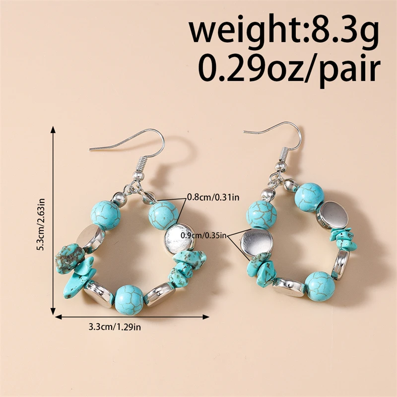 Modische, handgefertigte Ohrringe mit türkisfarbenen Perlen, ideal für Damen und Mädchen, als Schmuck für Partys und Festivals, ein tolles Geschenk. – Detail 7