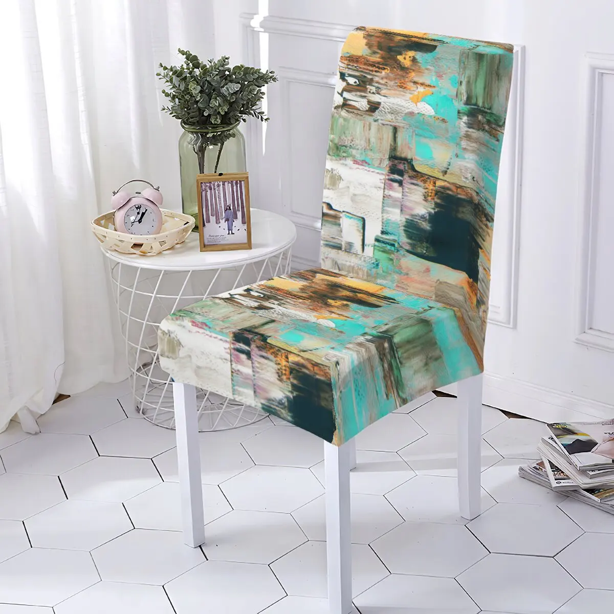 Marble Style Stretch Spandex Chair Covers Color Pattern Chaircover Cute Angel Printing Covers For Kitchen Chairs Home Stuhlbezug