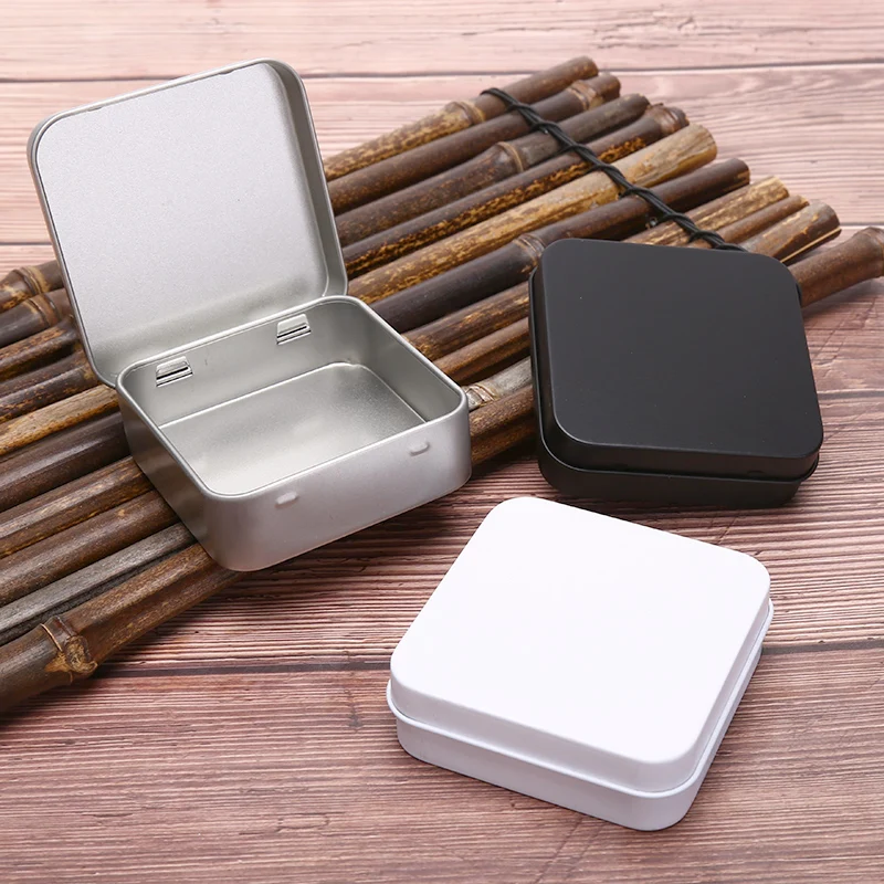 Mini Square Small Tin Box Metal Hinged Flip Storage Tin Box Small Kit Case Jewelry Coin Candy Jewelry Organizer Portable