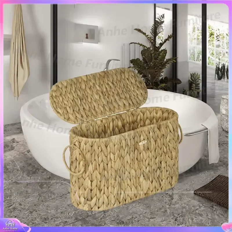 Natural Water Hyacinth Storage Basket Handmade Woven Organizer for Bathroom Toilet Paper Kitchen Sundries Plant Pot Holder