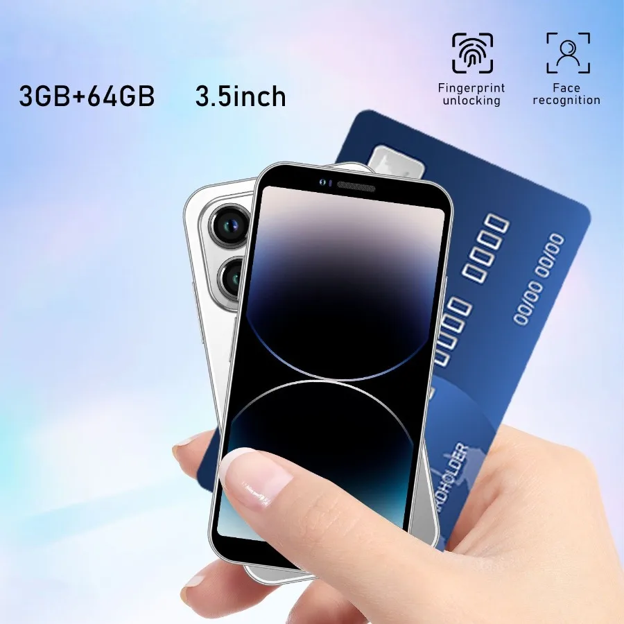 

New Arrival 3+64GB i16 Mini Smartphone 3.5HD Screen 2600mAh Battery Dual SIM Facial Rgnition Pocket Phone Gift For phone White