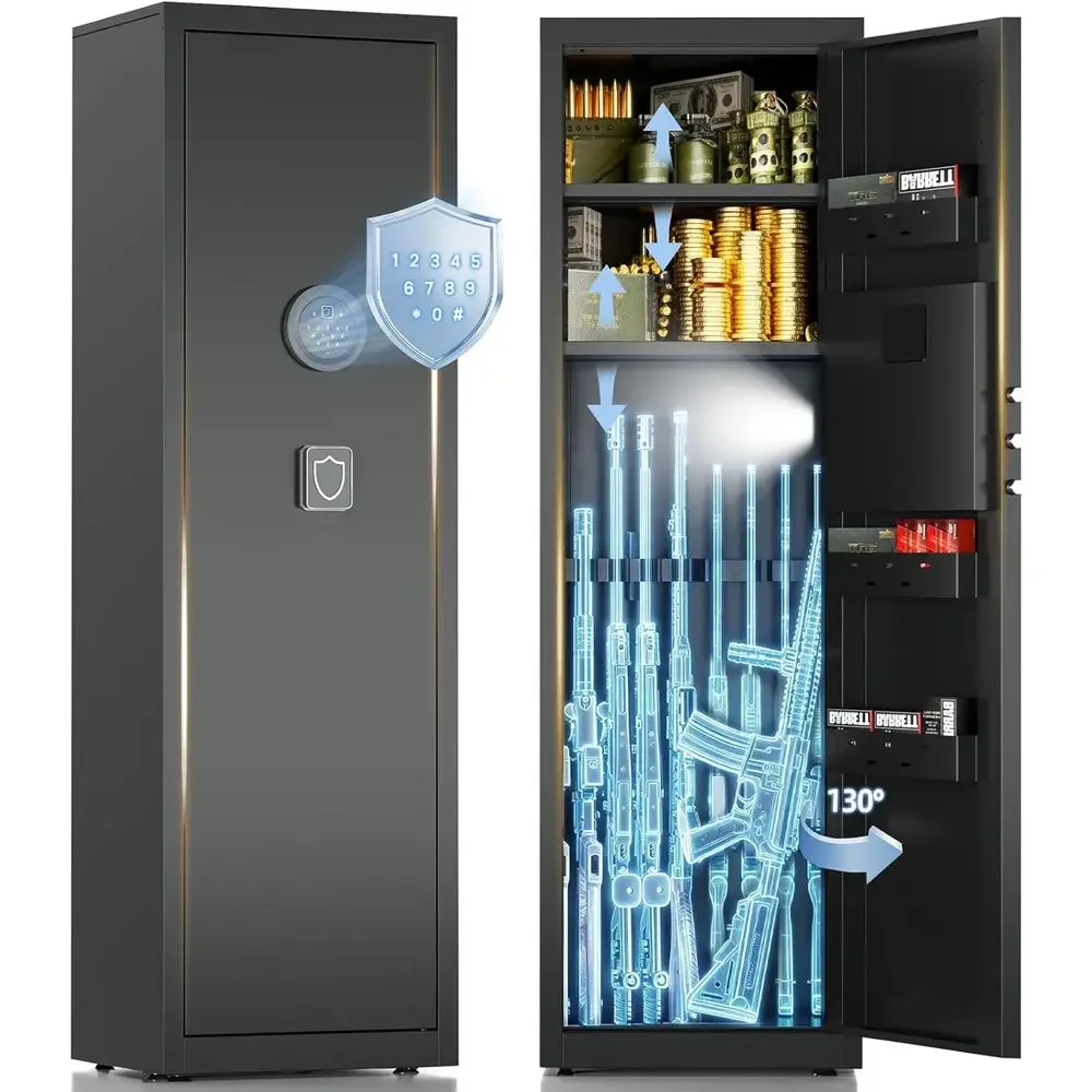 Quick Access Gun Cabinet with Digital Lock, Removable Shelves, and Alarm for Rifles, Pistols, and Shotguns