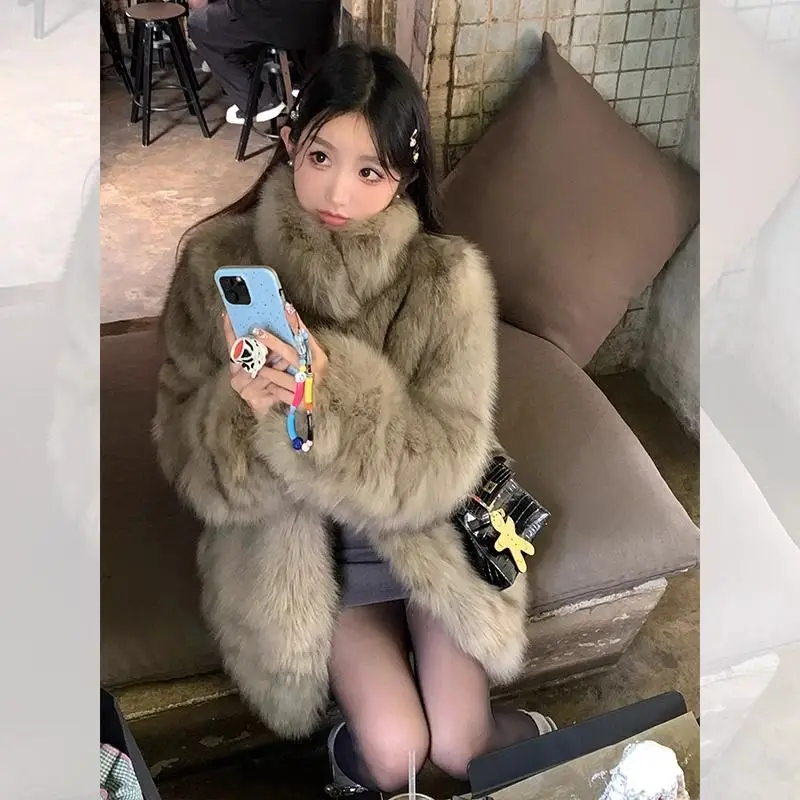 معطف فرو صناعي للنساء للخريف والشتاء، معطف فرو كارديجان فضفاض للتنقل #6