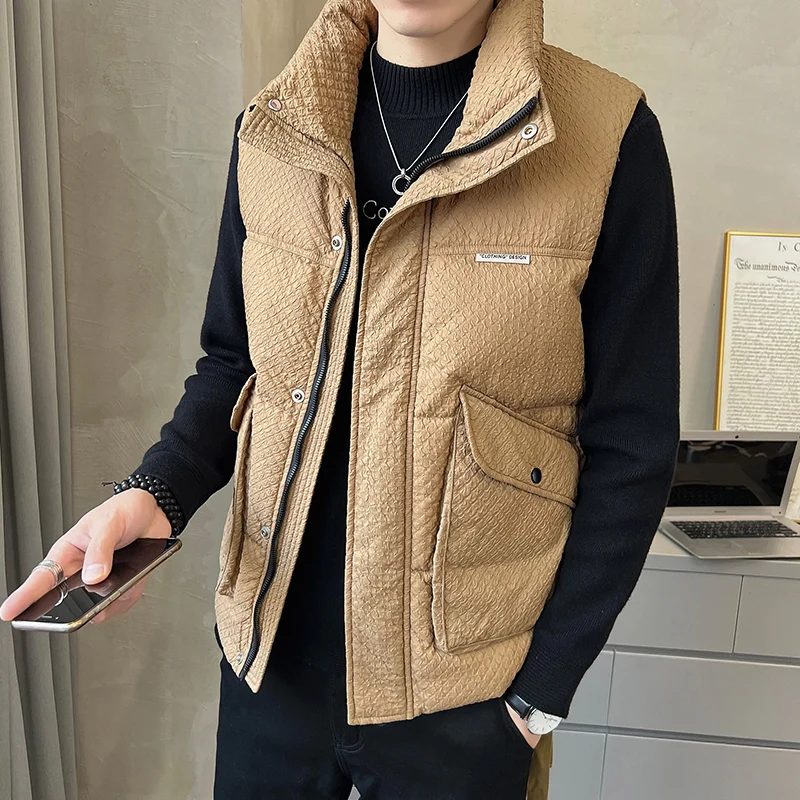 

Men's Thiened down Vest Winter Faion Cold Proof Stand Collar Jaet Polyester Fiber Fill Youth ular Sle Zipper ...