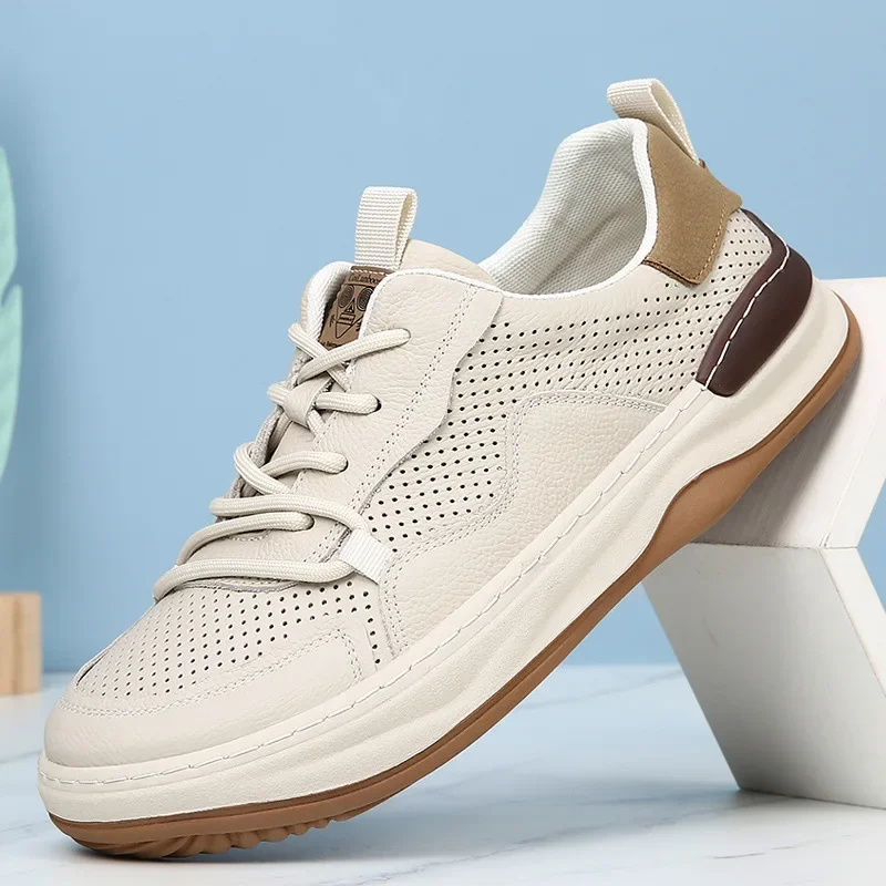 جديد الرجال جلد طبيعي حذاء كاجوال الربيع تنفس أحذية رياضية مسطحة الشاب الدانتيل متابعة المتسكعون