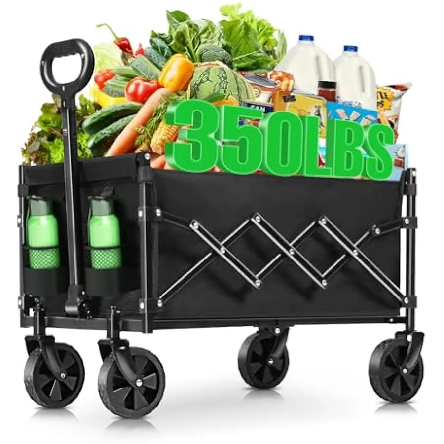 

Collapsible Wagon Cart Foldable 100L Folding Wagon Cart with Wheels Outdoor Utility Carts with 350lbs Weight Capacity for Groce