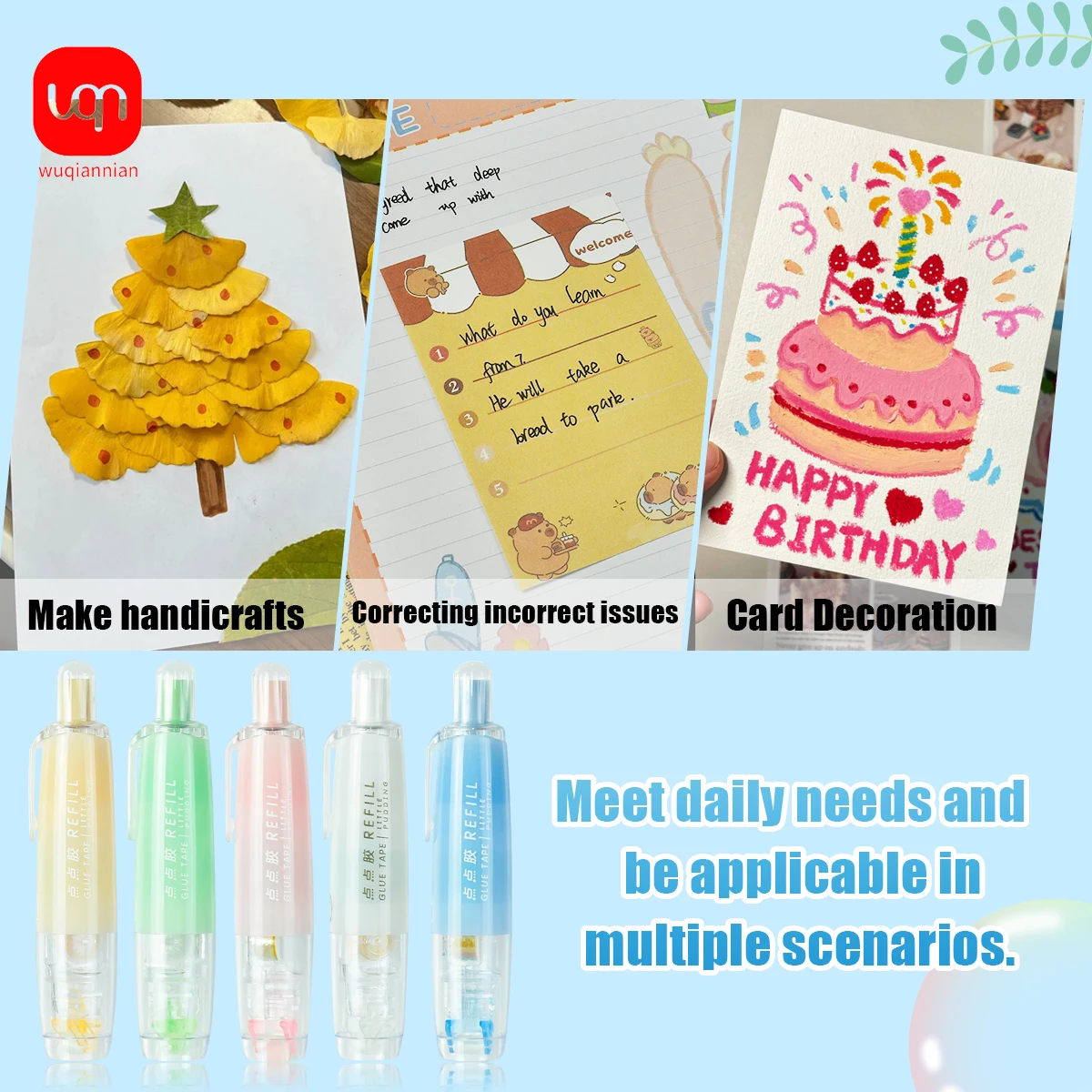 

WQN 2pcs Transparent Colored Dot Glue, 6pcs Refill, Press-to-Dispense, Can Bond Scrapbook Paper, Replaceable Core