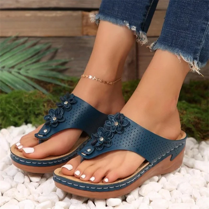 2023 Women Sandals Bohemia Style Summer Shoes Women Heels Sandals Flowers Wedges Shoes Sandalias Mujer Beach Women Flip Flops