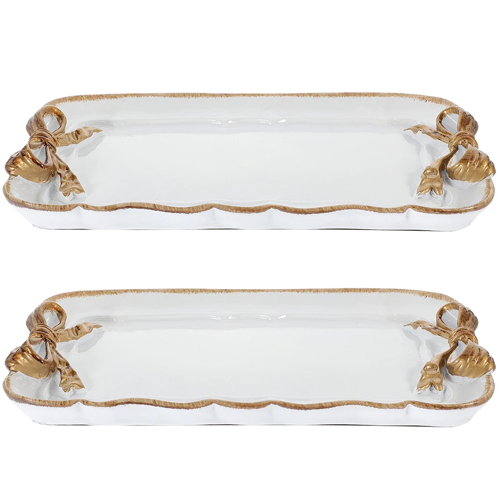 

2 Pcs Fruit Dish Trays Decorative Bow Tray Kitchen Counter Home Ring Cheese Platter Serving Plate Resin Easy Clean