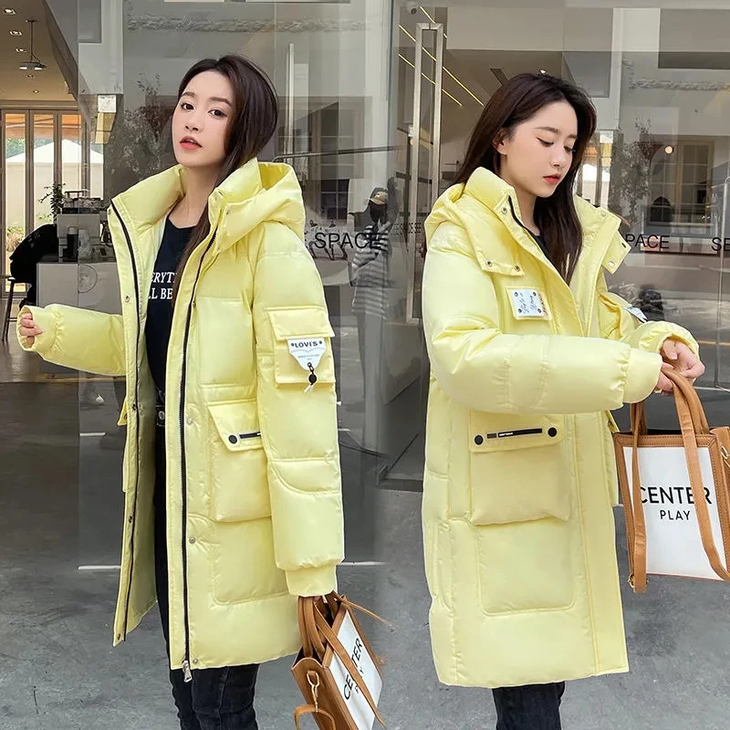 Winter Parka Woman Long Jacket Hooded Detachable Thicken Loose Zipper Pockets Warm Snow Wear 2024 New Woman Padded Coat