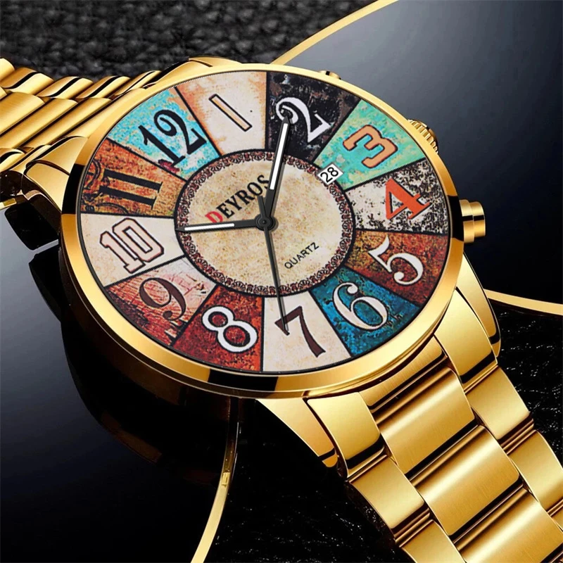 DEYROS Fashion Men Stainless Steel Watch Luxury Calendar Quartz Wrist Watch Mens Business Watches for Man Clock Montre Homme