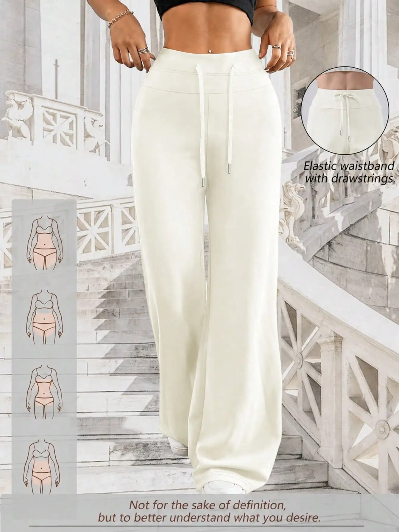 1pc Women's Drawstring Solid Color Straight Leg Pants, Elastic Waist Design, Suitable For Indoor And Outdoor Sports, Fitness, La