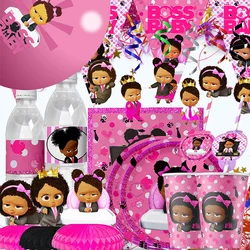 Black Girl Boss Baby Cartoon Birthday Party Decorations Paper Plate Napkin Disposable Party Tableware for Baby Shower Supplies