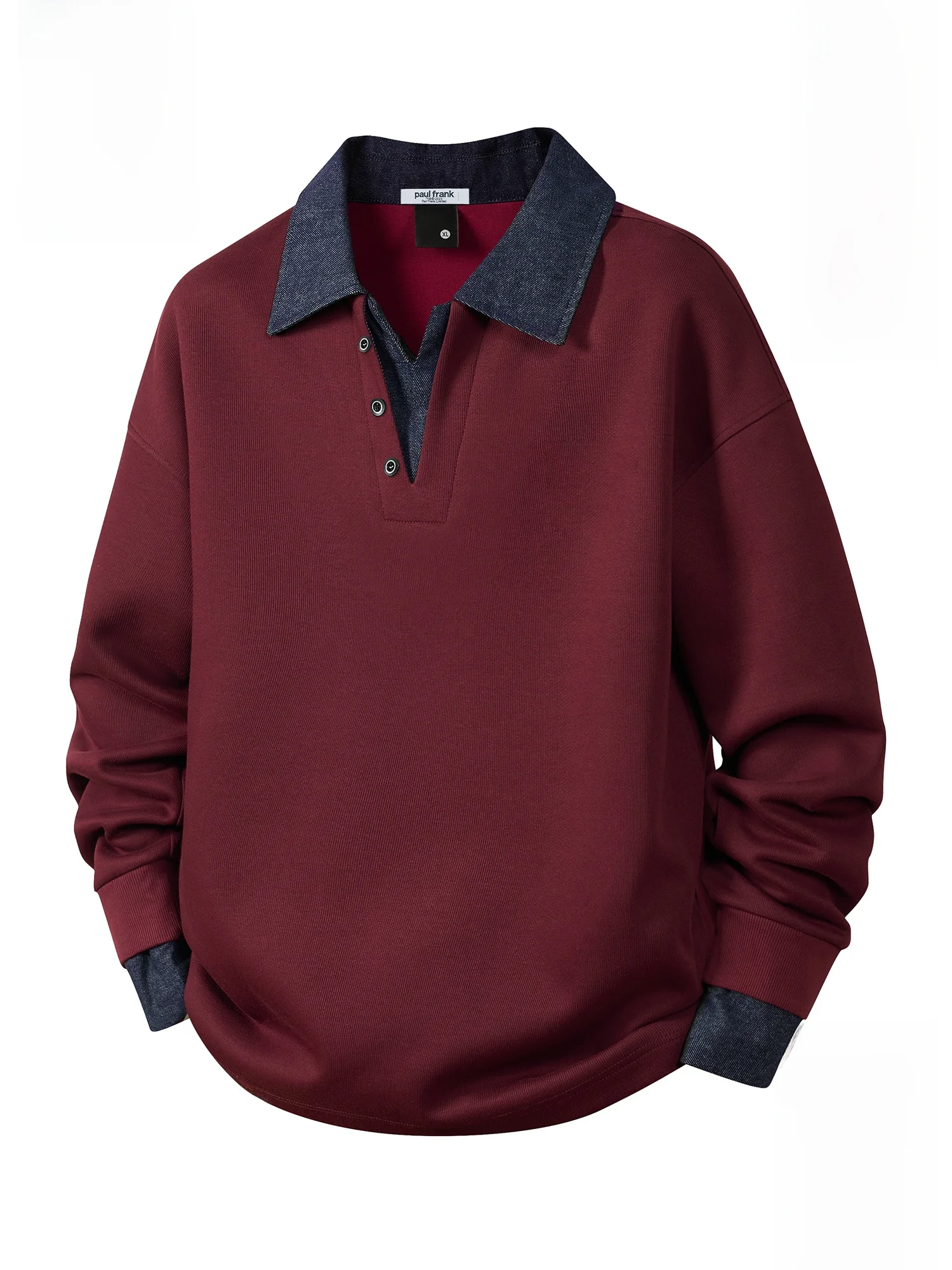 

PaulFrank Fce Lined Collar Sweatirt Men's Winter Two Piece Red Collar Pullover Splice Design Cotton Blend Fabric