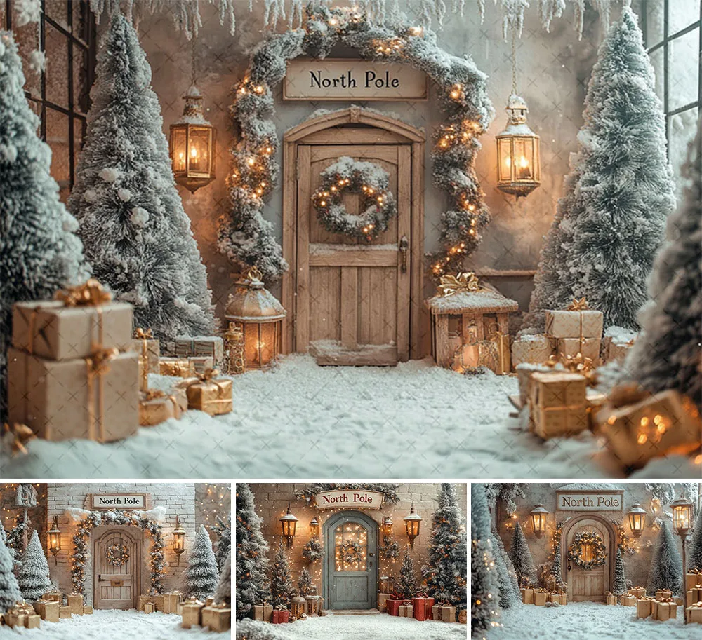 Mehofond fotografia fundo inverno natal pólo norte neve presente árvore de natal crianças família retrato decoração pano de fundo estúdio foto