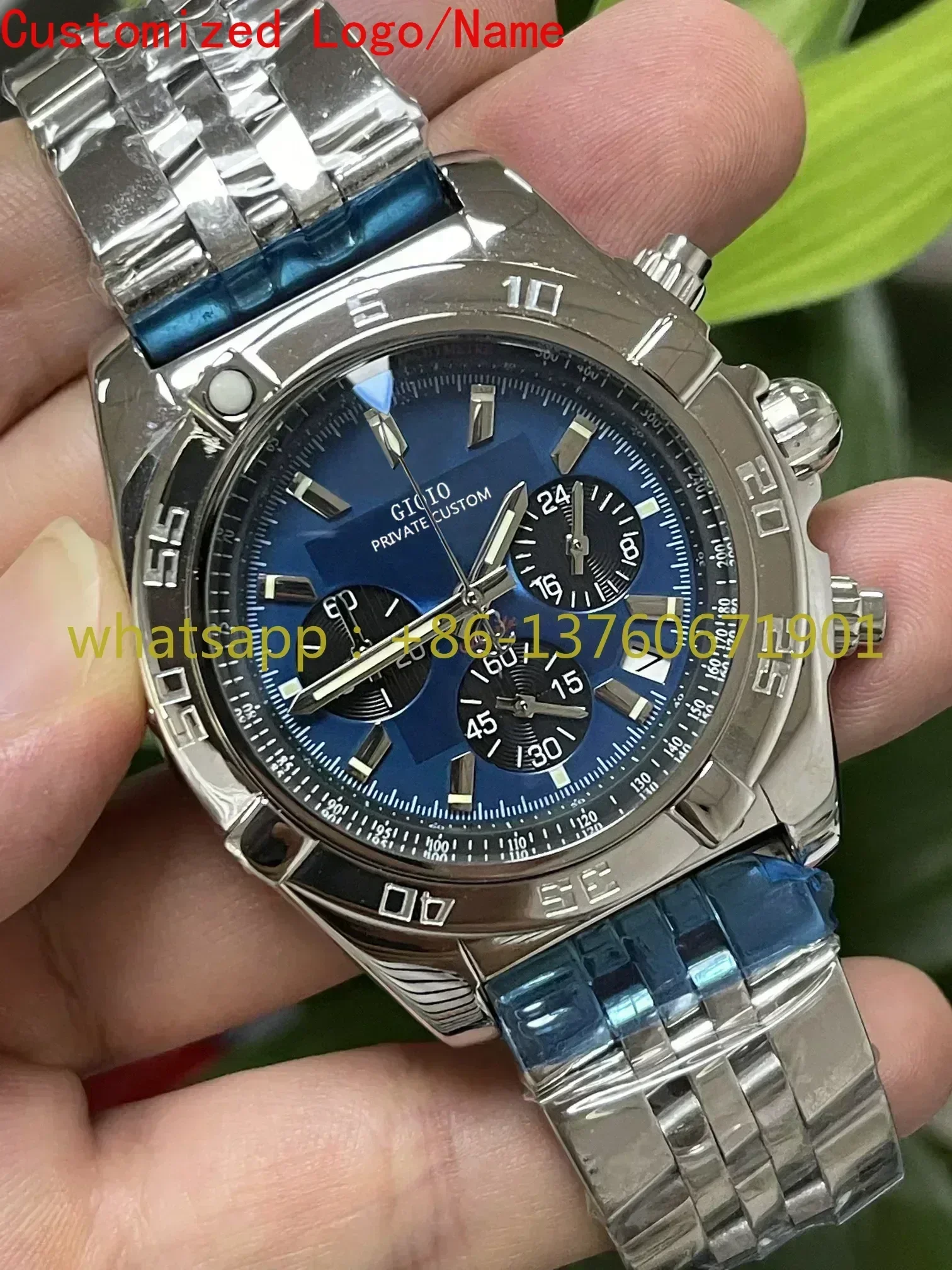 43 мм кварцевые часы с хронографом, модные часы, серебро, розовое золото, черный, синий, белый циферблат, ремешок из нержавеющей стали по индивидуальному заказу