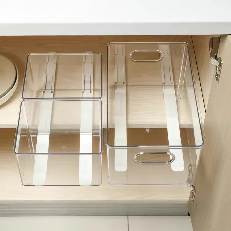 Sliding Storage Basket Pull Out Drawer with Guide Rail Plastic Slide Out Clothes Organizer Bin for Wardrobe Closet Kitchen
