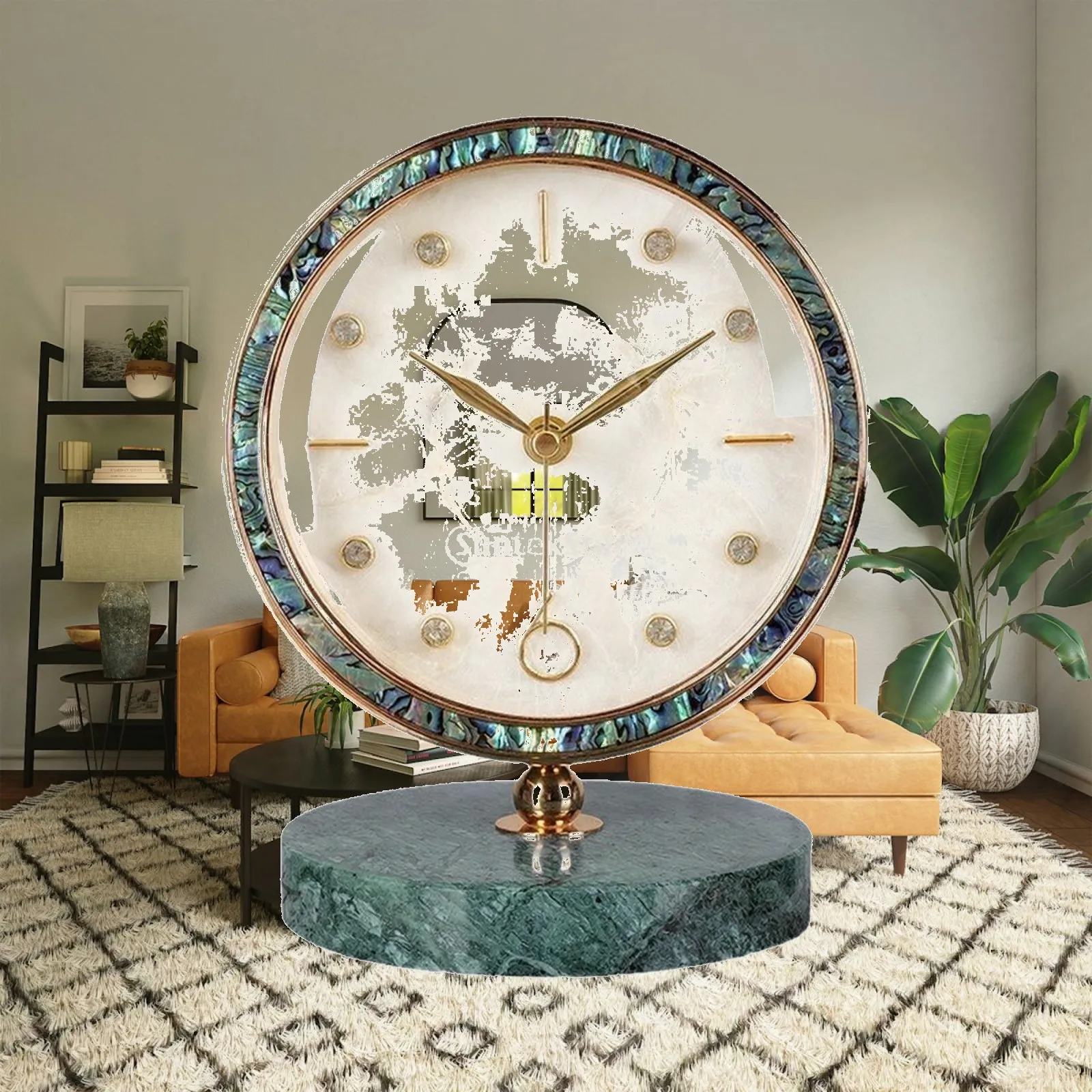 Clock with Marble Base Marbled Decorative Desktop Clock Analog Modern for Homeowners, Living Room, Bedroom
