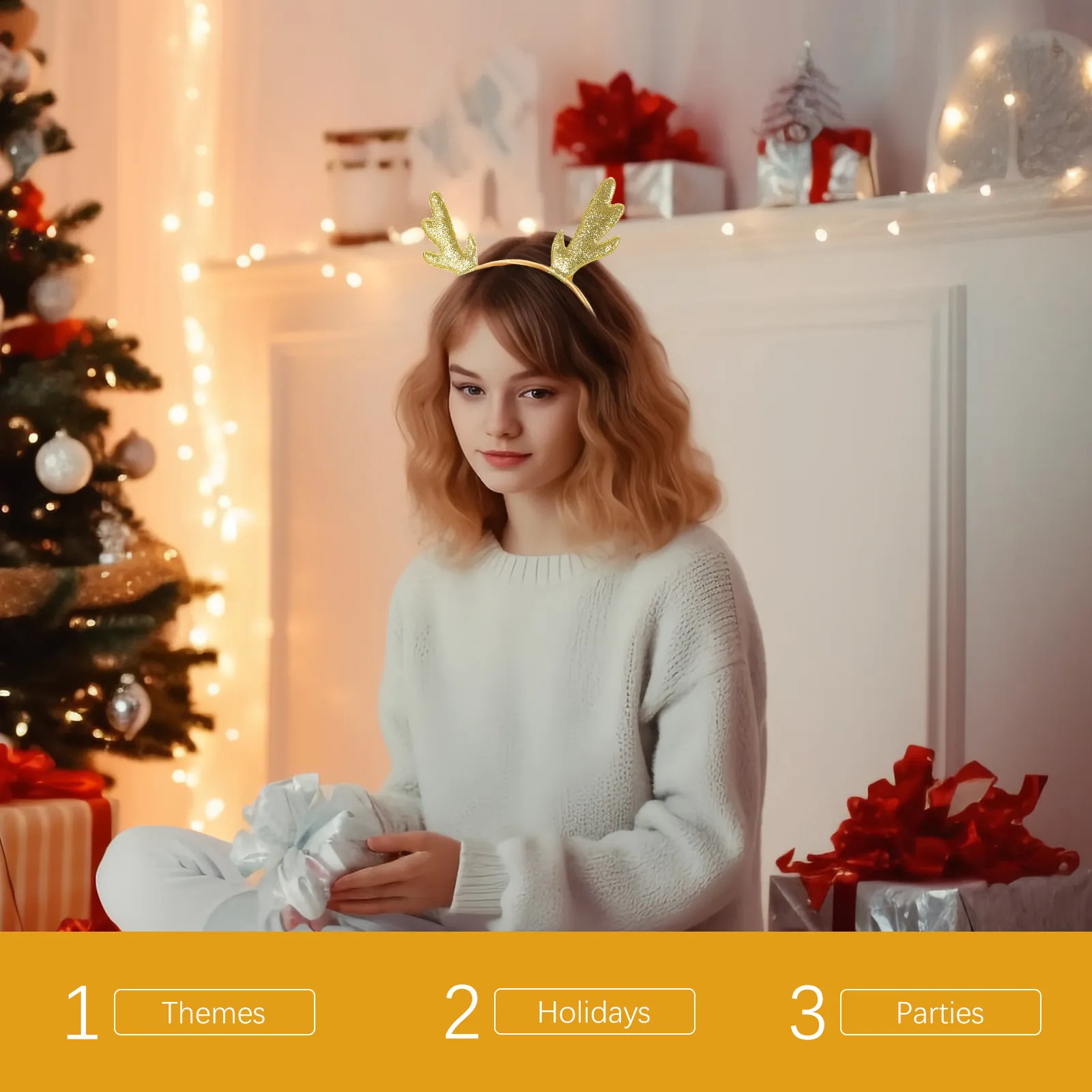 

2Pcs Antler Hairband Christmas Headband for Girls Kids Decorative Hairband Creative Festive Party Accessory Winter Holiday
