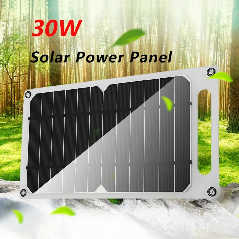 Solar Panel 30W With USB Waterproof Outdoor Hiking And Camping Portable Battery Mobile Phone Charging Bank Charging Panel 6.8V