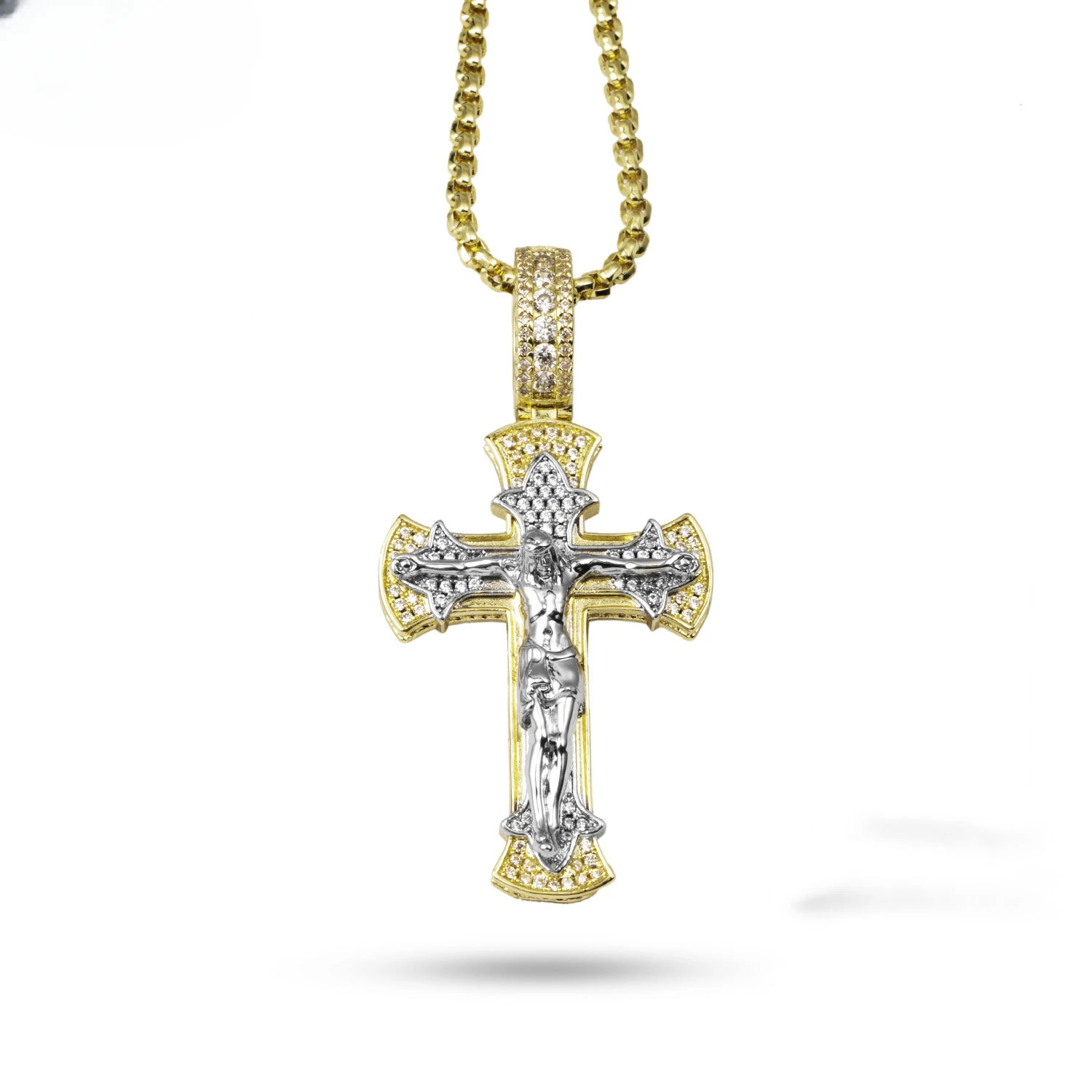 Cross Pendant Full Diamond Hipster Portrait Hip Hop Chain Necklace Gold Plated Fashion Jewelry for Mens