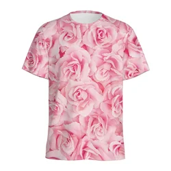 Red Pink Rose Flower Graphic T-shirt For Men Women 3D Printed Plants Floral T Shirts Round Neck Tees Tops Loose Short Sleeves