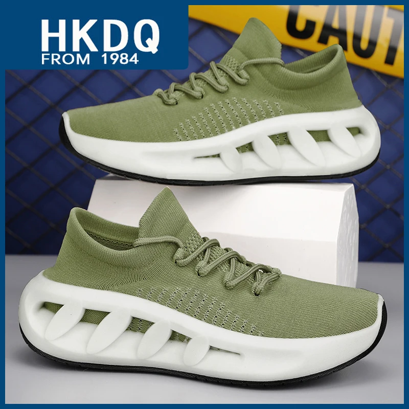 

HKDQ Fashion Knit Green Men's Sneakers Original Lightweight Platform Urban Man Sneakers Casual Breathable Sock Running Shoes Men