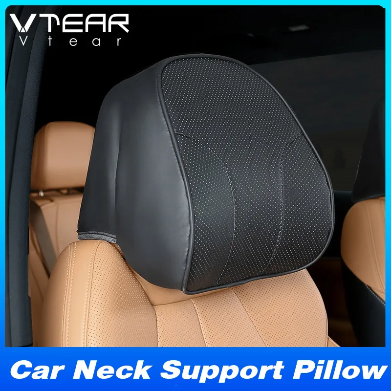 Vtear Universal Car Neck Pillow Memory Foam Headrest Cushion Slip On Elastic Strap Breathable Perforated Neck Relief Accessories