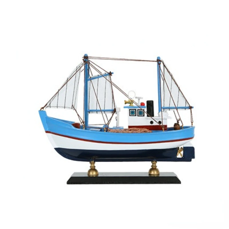 European-style Solid Wood Fishing Boats Model Sailboat Crafts Ornaments Wooden Ship Finished Gift