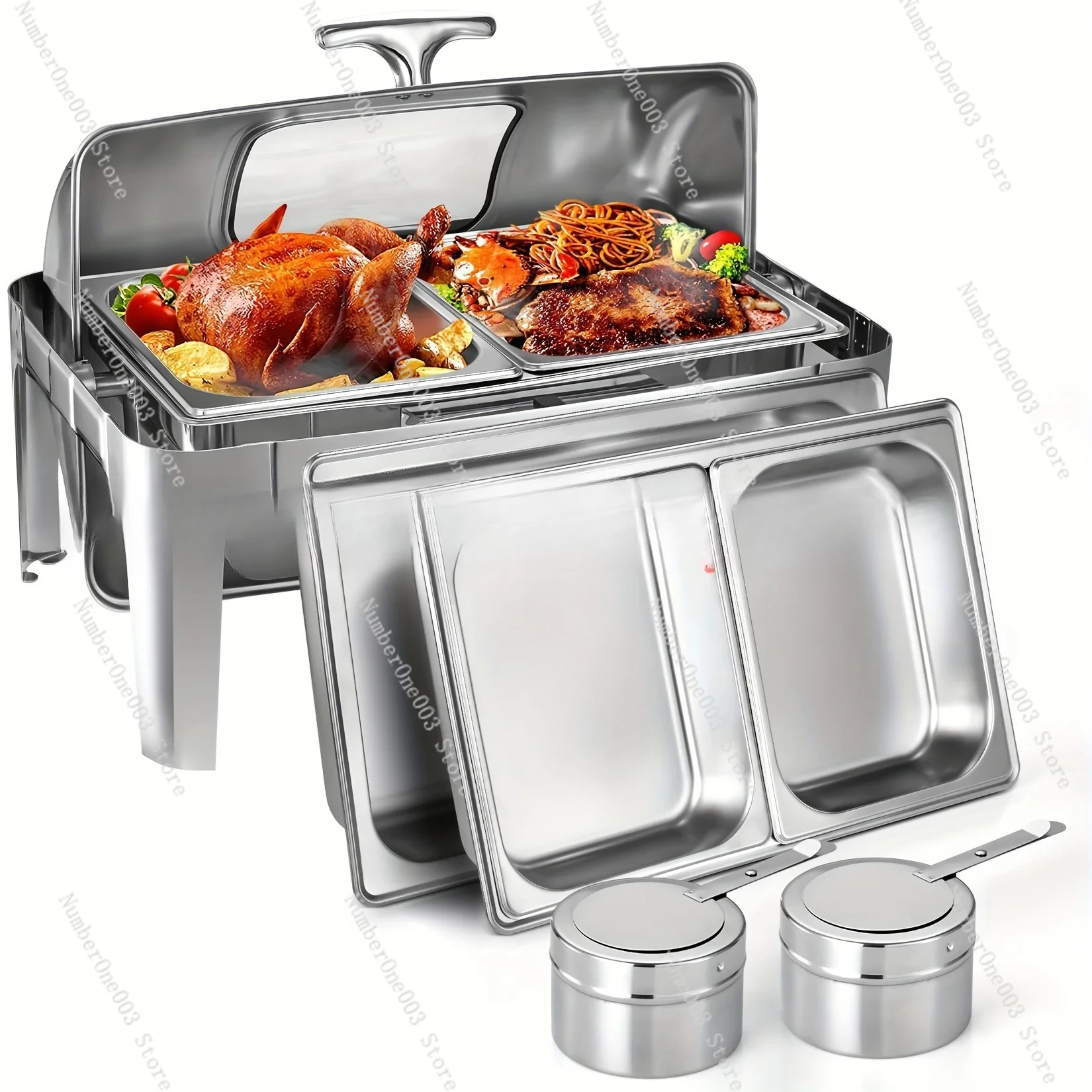 

Набор жаровни из нержавеющей стали с рулонным верхом — вместимость 9 квартов, легко чистится и прочный буфетный сервер для вечеринок, включает сковороды 1/2 размера