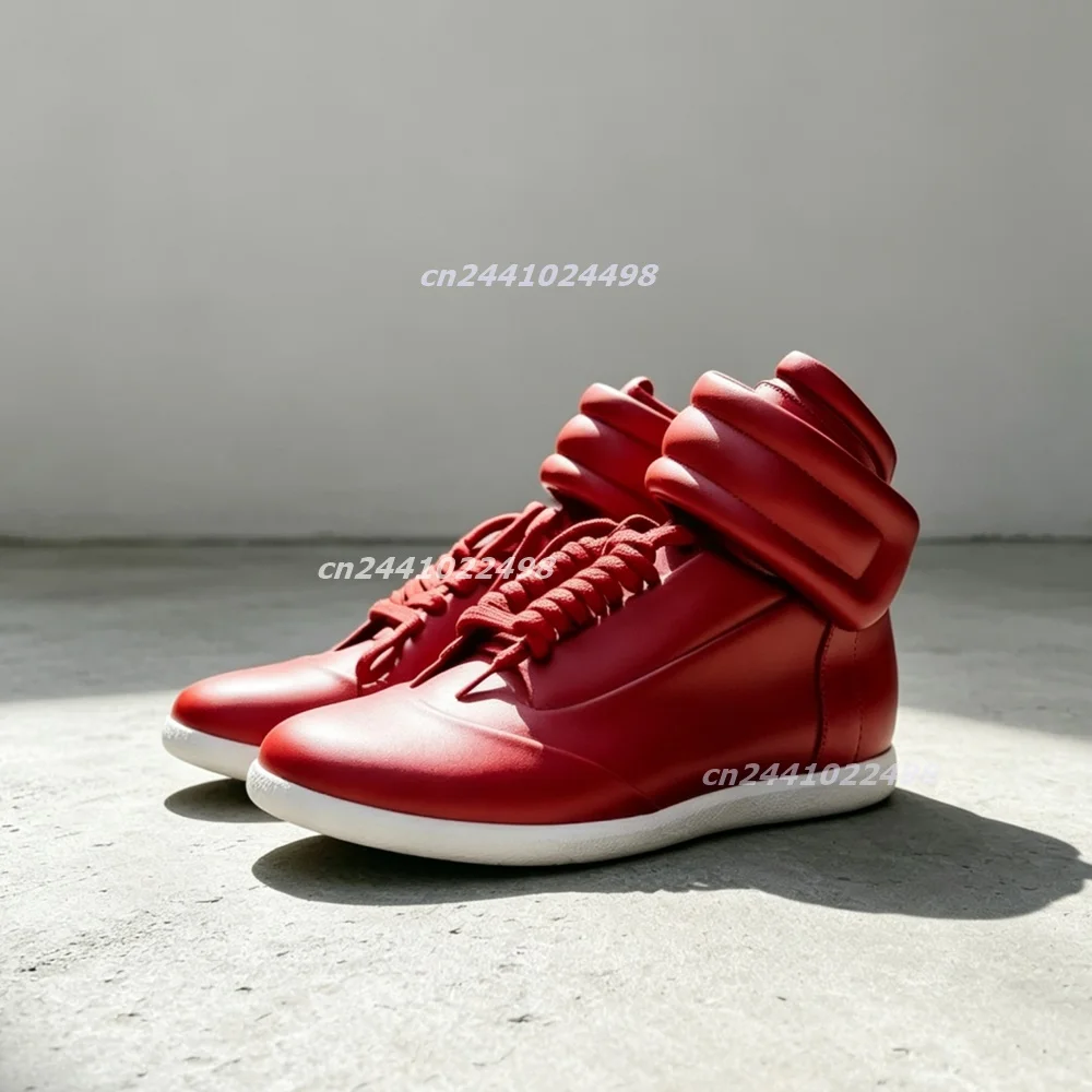 Matte Red Plus Size Casual Shoes with Front Lace up Decor Low Heel Flat Ankle Boots Velcro Fashion Sports Street Men's Shoes