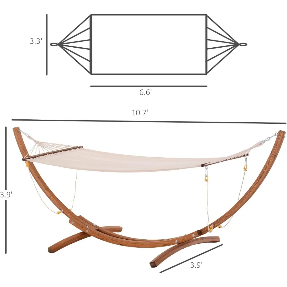 10' Wood Outdoor Hammock, Hammock with Stand Rainbow Bed, Heavy Duty Roman Arc Hammock for Single Person for Patio Backyard