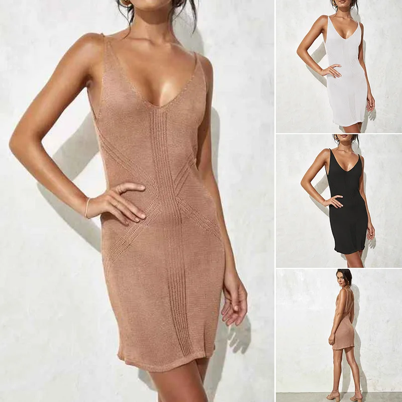 Summer New Skirt Women's Solid Color Sexy Knitted Hollow Beach Bikini Swimsuit Cover Up Sun Protection Clothing