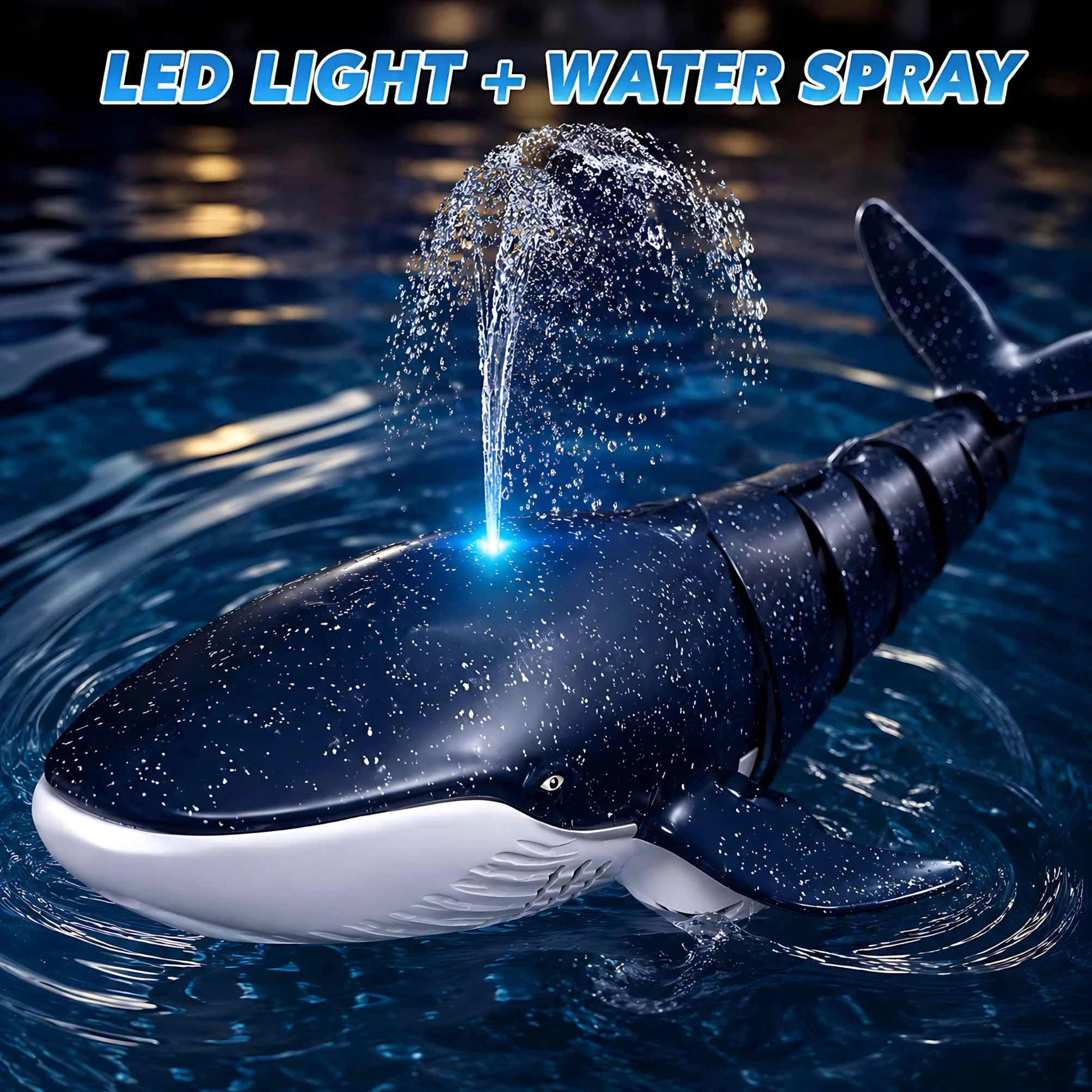 Remote Control Whale Shark Toy, 2.4GHz RC Shark Fish Toy with LED and Spray, 1:18 Scale Pool Toy for Kids Boys Girls Ages 6 and