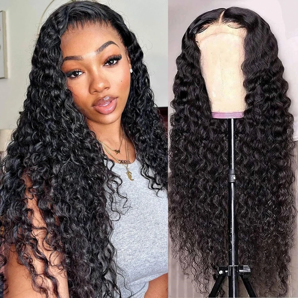 180 Density 13X6 HD Transparent Deep Water Wave Curly Human Hair Lace Frontal Wig 30 32 34 Inch 13X4 Lace Front Human Hair Wigs