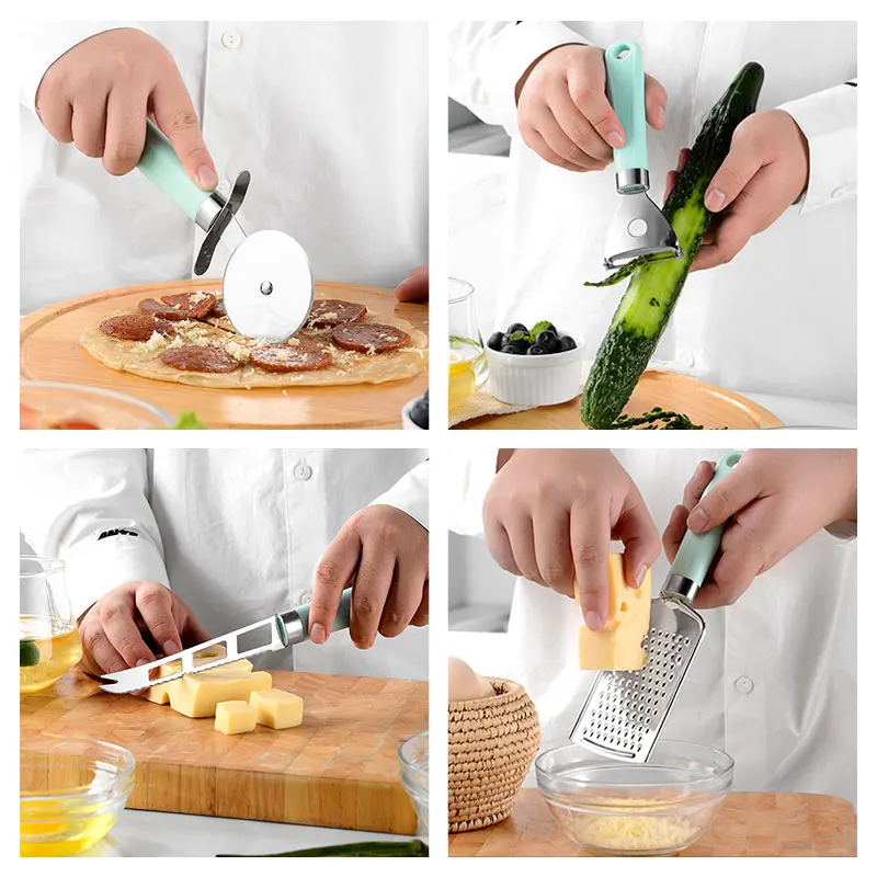 Stainless Steel Kitchen Peeler Pizza and Cheese Cutter Garlic Press Grater Kitchen Accessories Gadget