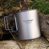 Tiartisan 350ml 750ml Tatinium Cup Hiking Tableware Fodable Handle Coffee Cups with lids Lightweight Frosted Cup Mugs